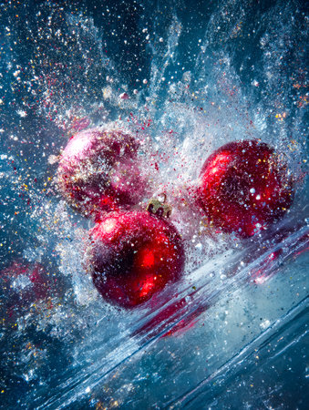 Brightly decorated baubles glow with joy, creating a lively cascade of vivid hues that embody the...