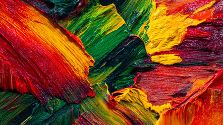 A dynamic masterpiece featuring energetic brushwork in vivid reds, yellows, greens, and blacks,...