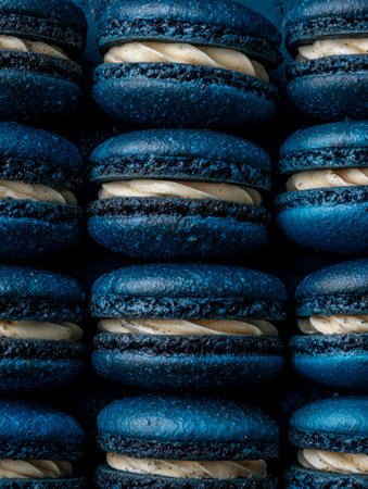 A tempting handful of velvety blue cookies layered in a cozy stack, their creamy centers just...