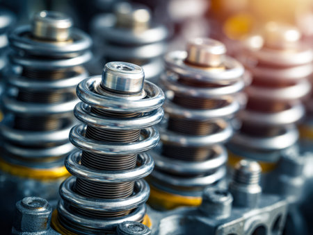 Focused view of durable metal coil assembly nestled within a vehicle's chassis, highlighting...