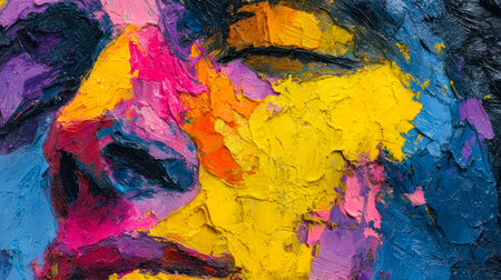 Dynamic bursts of bold hues and layered brushwork create an energetic, textured composition evoking...