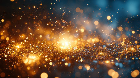 Sparkling radiant orbs and flickering light particles weave a luminous tapestry over a shadowy backdrop, evoking warmth and festive enchantment.の写真素材