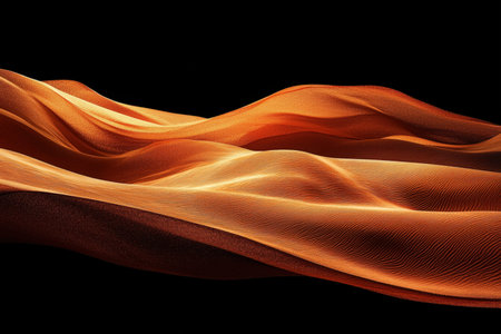 Elegant, undulating sand formations create a fluid pattern, contrasting sharply with the dark...