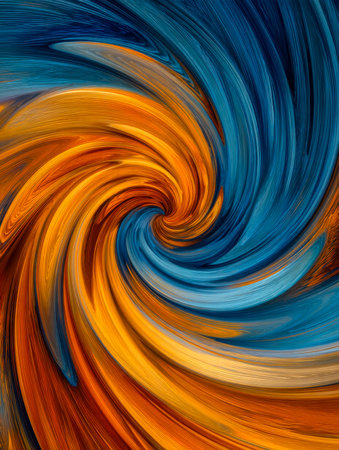 A lively fusion of flowing blue and intense orange hues creates an energetic movement, perfect for...
