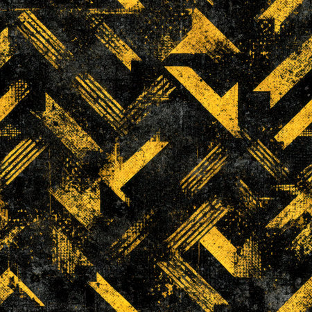 Bold, weathered yellow arrows fan out across a rugged dark surface, creating an edgy, industrial...
