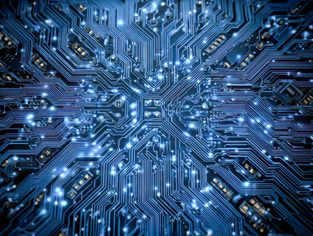 A high-tech circuit with luminous blue traces and vibrant links, illustrating cutting-edge...