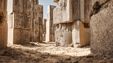 Crumbled relics stand amid vast sandy plains under a blazing sky, evoking centuries of history lost...