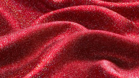 Luxurious crimson textile adorned with luminous glittering details, exuding elegance and glamor, perfect for festive occasions or high-end fashion designs.の写真素材
