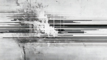 A surreal composition of stretched black lines and random textured specks evoke a sense of digital fragmentation and visual distortion, perfect for moのeditorial素材