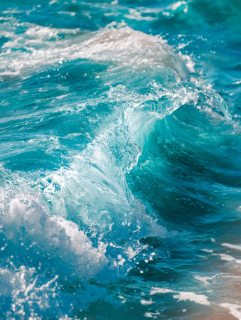 Towering azure swells collide with relentless force, creating a frothy spectacle of movement and color that captures the ocean's wild, energetic spirit.の写真素材