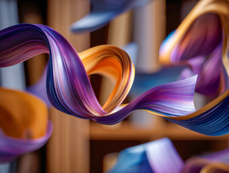 Swirling layers of vivid paper fragments create an energetic mosaic of texture and motion, set...