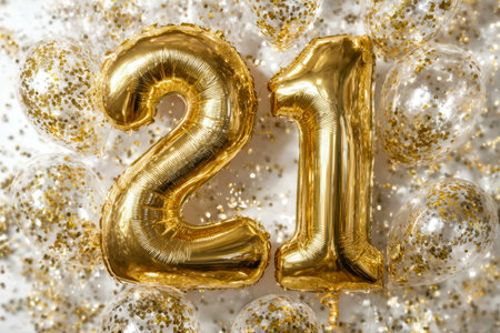 Bright gold balloons sparkle amid colorful confetti, capturing the excitement and hope that comes with welcoming a fresh year full of promise and new adventures.の写真素材