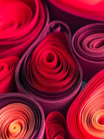 An array of vivid paper spirals meticulously crafted into lively, eye-catching patterns, creating a...