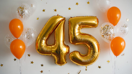 Celebratory scene featuring shimmering gold numerals amid vibrant orange and confetti-filled...