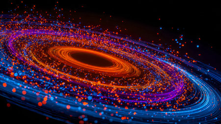 An explosion of radiant colors forming a spiraling celestial whirl, illuminated by shimmering...
