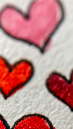 Vibrant stitched heart patterns delicately adorn a rough fabric surface, evoking warmth and love perfect for crafting, textiles, or heartfelt designs.の写真素材