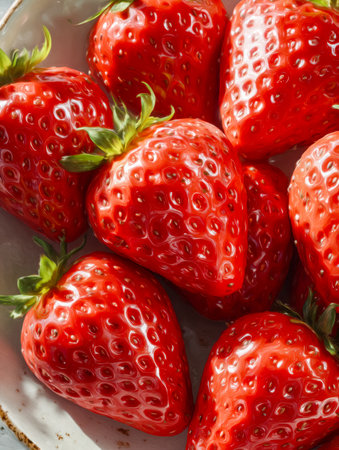 Juicy, ruby-hued berries with a shining exterior evoke freshness and abundance, perfect for highlighting seasonal fruit displays or natural beauty in culinary themes.の写真素材