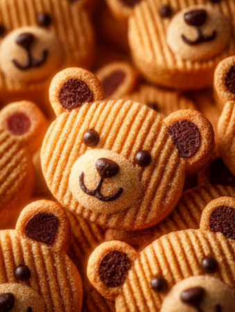 Delight in these charming bear-shaped confections featuring smooth chocolate details, making them an irresistible and adorable addition to any dessert platter.の写真素材