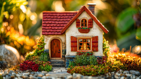 A quaint tiny home nestled amid lush, colorful foliage, exuding cozy appeal and whimsical charm...