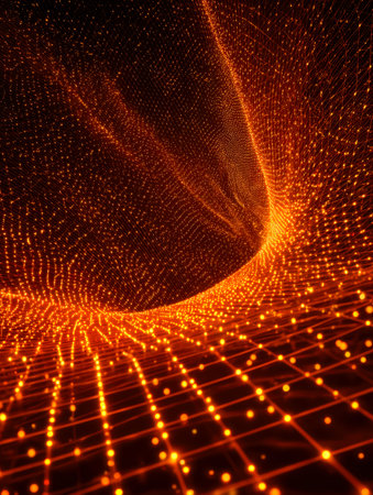A luminous cybernetic wave cascades through a grid of glowing lines, evoking a sleek, high-tech...
