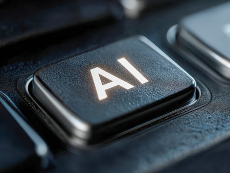 A glowing key highlighting ai lights up against a sleek, contemporary keyboard, capturing the...