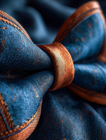 A textured fold of deep indigo denim, showcasing intricate stitches and a rugged surface, evoking...