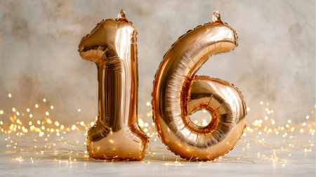 Elegant golden numerals shimmer amidst cozy fairy lights, creating a joyful ambiance perfect for...