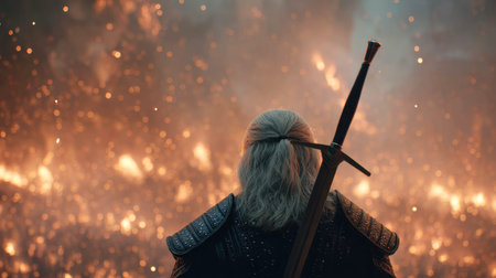 A fierce figure surveys the chaos around him, flames and sparks blazing fiercely, as he readies...