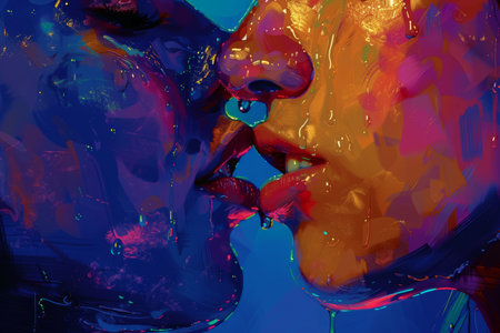 Passionate lesbian kiss close-up, ai generative art, lgbtq+ diversity and love concept