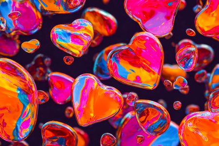 A lively cascade of vivid hearts and shimmering bubbles creates an uplifting and energetic visual,...