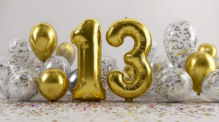 Joyful friends cheer as shimmering gold numerals rise amidst colorful confetti, marking a special...