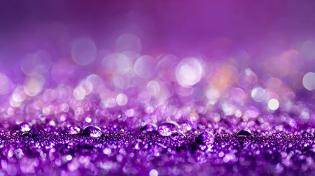 A vibrant display of shimmering purple particles accented by soft blurs and glistening droplets, creating a dreamy, magical atmosphere perfect for eleの写真素材