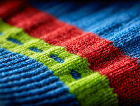 A close-up view reveals intricate stitches and lively color blends, showing the skillful artistry...