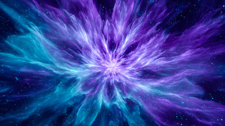 A stunning cosmic event unfolds with luminous hues of violet and azure, illuminating the vastness of...