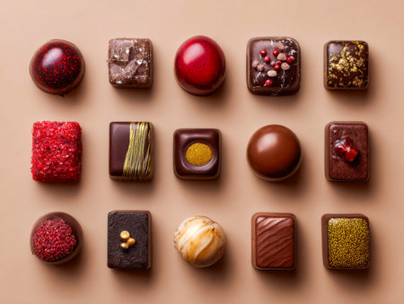 A refined collection of elegantly crafted confections showing intricate designs, diverse forms, and...