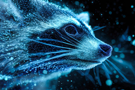 A sleek, luminous otter crafted from vibrant neon lines and geometric shapes, exuding a high-tech,...