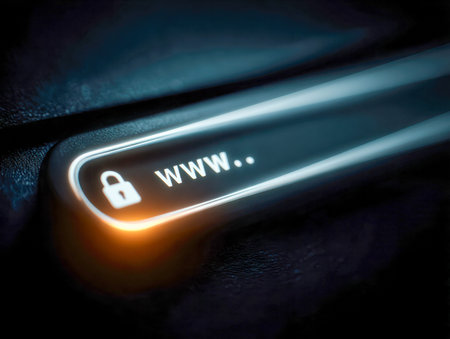 A vibrant digital interface showing a highlighted url bar with a shining padlock icon, symbolizing...