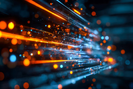 Dynamic streaks of vibrant light blur across a dark background, intermingled with shimmering bokeh...