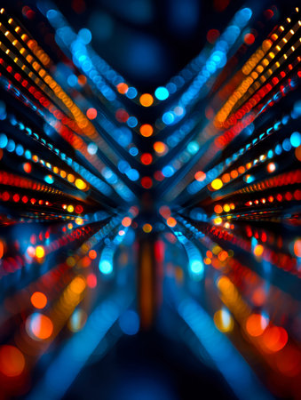 Dynamic streaks of vivid neon hues swirl together, forming an mesmerizing passage of luminous colors...
