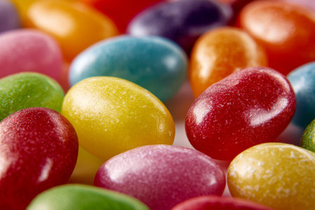 An assortment of gleaming, jewel-toned confections with glossy surfaces, arranged harmoniously to...