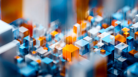 A lively, geometric metropolis composed of shimmering, multicolored 3d shapes that create a dynamic,...
