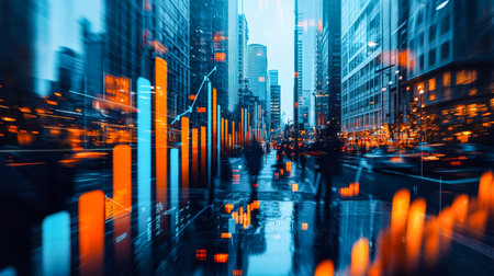 A vibrant metropolis illuminated by glowing data overlays and towering structures, blending urban...