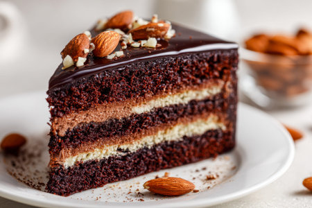 A decadent chocolate treat featuring multiple layers of moist cake and velvety filling, crowned with...