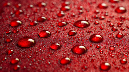 Tiny glistening spheres clinging to a vibrant crimson base, their reflections enhancing the rough,...