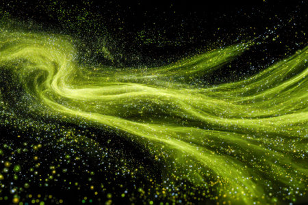 A dazzling swirl of luminous emerald currents weaves through a backdrop of twinkling stars, evoking...