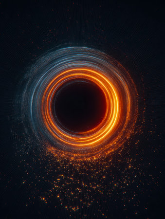 A luminous, high-tech corridor teems with swirling light particles, creating a captivating sense of...
