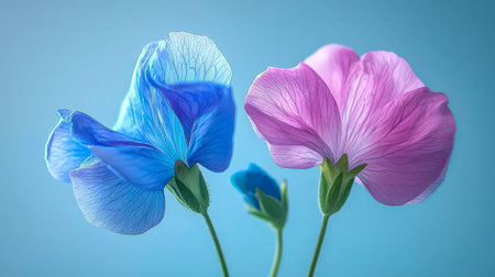 A gentle display of pastel-hued blossoms gracefully emerging, set against a soothing cerulean...