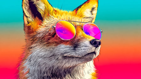 A chic fox sports bold, eye-catching shades amid a vivid, artistic backdrop, radiating confidence...