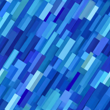 An energetic arrangement of blue blocks in diverse sizes and angles, creating a vibrant, modern...