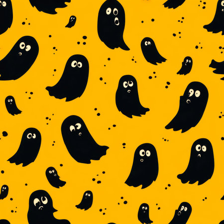Cheerful spirits with animated expressions dance against a vibrant yellow backdrop, creating a...